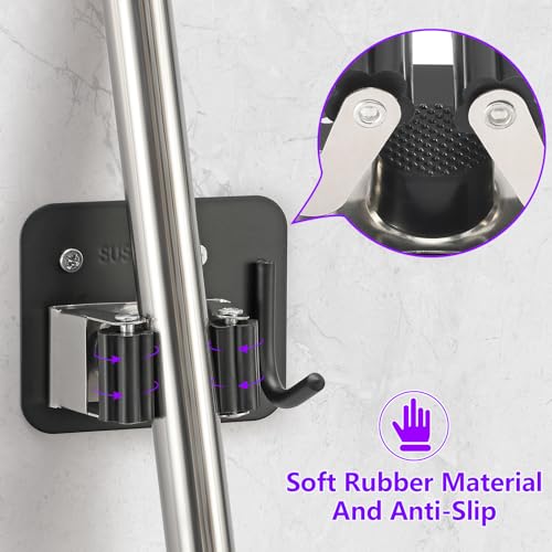 Broom Holder Wall Mount Rack, 304 Stainless Steel Mop and Tool - Product Imagery