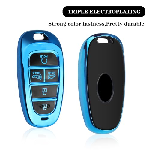MILD EAST For Hyundai Key fob Cover 5 Button with Keychain(Blue) - Product Imagery