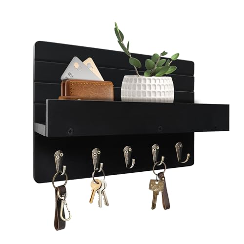 Key Holder Wall Mount, Decorative Key Rack with Shelf & 5 Sturdy - Product Imagery