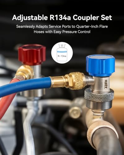 OMT R134a Adjustable Quick Coupler Adapters, Silver - Product Imagery