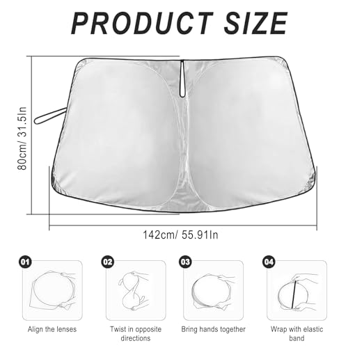 Windshield Sun Shade, Foldable Sun Visor for Front Window with - Product Imagery