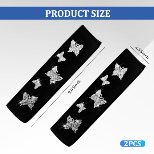 2 Pack Butterfly PU Leather Seat Belt Shoulder Pads, Silver - Product Imagery