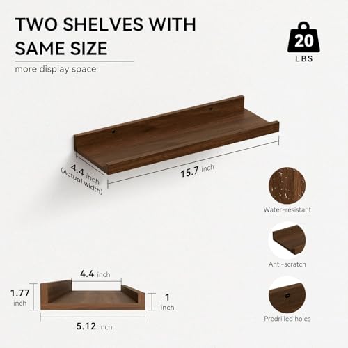 Boswillon Floating Shelves Set of 2, Small Wall Shelf with Lip, - Product Imagery