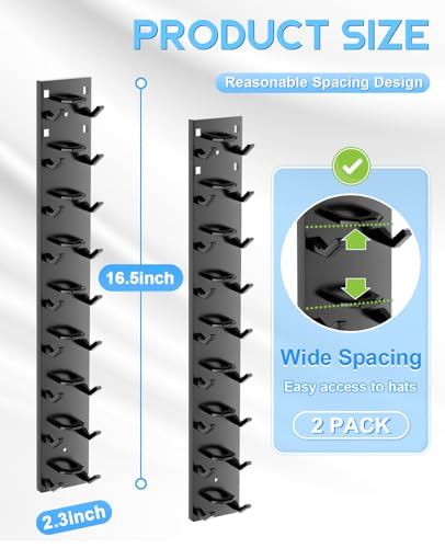 2 Pack Hat Organizer for Baseball Caps, Strong Adhesive Hat Rack - Product Imagery