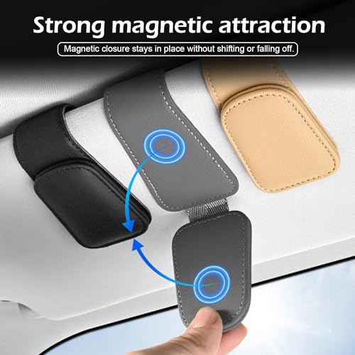2PCS Sunglasses Holder for Car Sun Visor, Magnetic Leather - Product Imagery