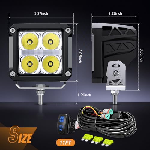 Nilight 3.2" Square LED Pod Light with Amber DRL 20W 2510LM - Product Imagery