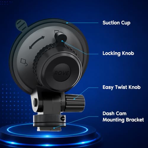 ROVE Suction Cup Mount for R2-4K, R2-4K PRO and R2-4K Dual Dash - Product Imagery