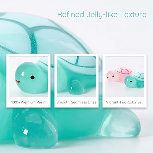 2PCS Cute Tortoise Car Dashboard Ornament, Luminous Mini Turtle - Product Imagery