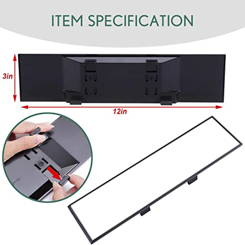 Clip-On Rearview Mirror, 12"x3" Flat Wide-Angle Interior Mirror - Product Imagery