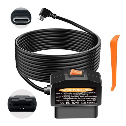 OBD2 to USB C Power Adapter for Dash Cam, Hardwire Kit with - Product Imagery