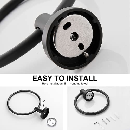 SetSail Towel Holder for Bathroom Wall Matte Black Towel Ring - Product Imagery