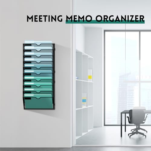 10-Tier Wall File Organizer, Hanging File Holder, Wall Mounted - Product Imagery