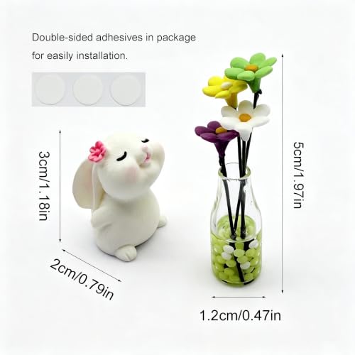 Set of 2 Cute Mini Bunny and Daisy Flower Vase Car Rearview - Product Imagery