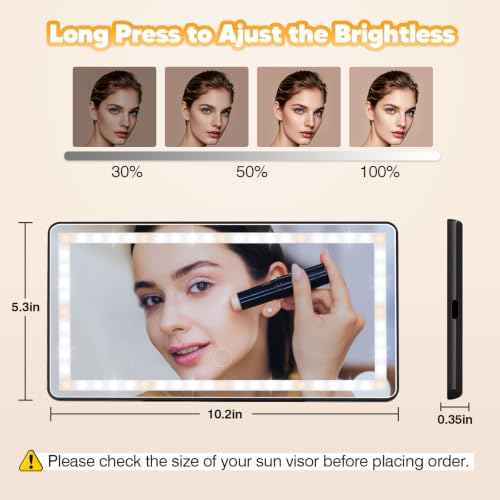 Car Sun Visor Vanity Mirror with Protective Cover, LED Makeup - Product Imagery
