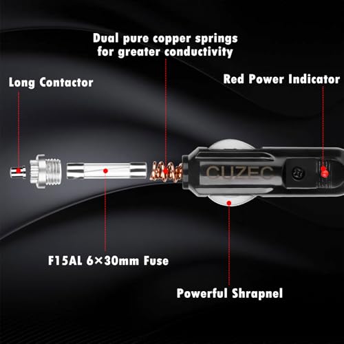 CUZEC Heavy-Duty 15A Male Plug Cigarette Lighter Adapter Power - Product Imagery