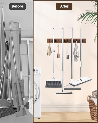 Broom Holder Wall Mount, 4 Holders 4 Hooks Mop and Broom - Product Imagery