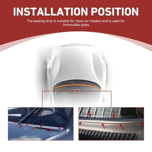 1.7M/5.6Ft Windshield Cowl Rubber Seal Strip, Front Rear - Product Imagery
