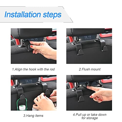 4 Pack Curved Headrest Hooks for Vehicle Seats, Black Style 2 - Product Imagery