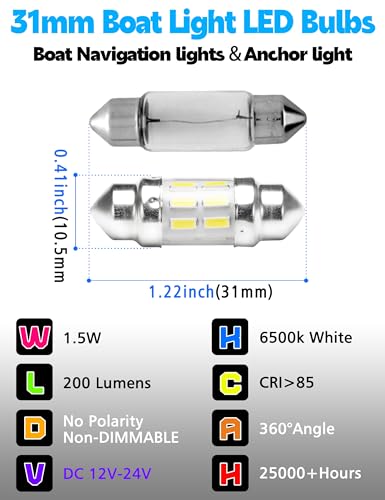 31mm Marine Led Festoon Bulb White, Boat Navigation Light Bulb - Product Imagery