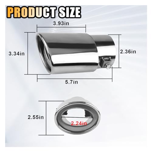 smilfuy Stainless Steel Car Exhaust Tip, 2.5" Inlet 3.3" Outlet, - Product Imagery