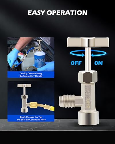 OMT R134a Self-Sealing Can Tap Valve with Tank Adapter and - Product Imagery