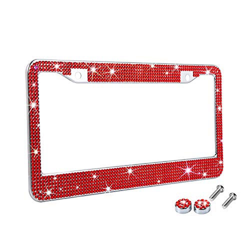 Red Bling Rhinestone License Plate Frames for Women, Metal - Product Imagery