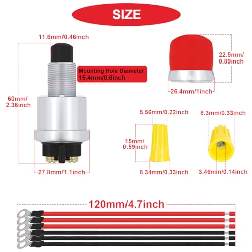3pcs Red Push Start Button Switch 12V 50A SPST Heavy Duty - Product Imagery