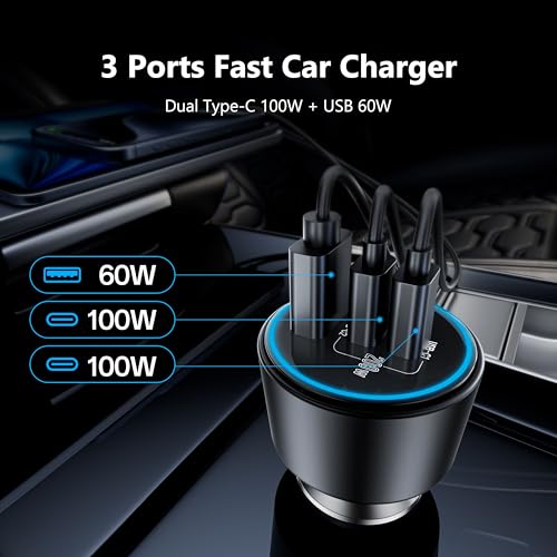 USB C Car Charger Fast Charging 200W, Dual PD 100W Type C Car - Product Imagery
