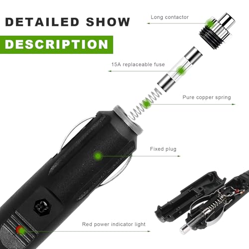 Sun Walker 2PCS Cigarette Lighter Male Plugs, 12/24V Aux Socket - Product Imagery