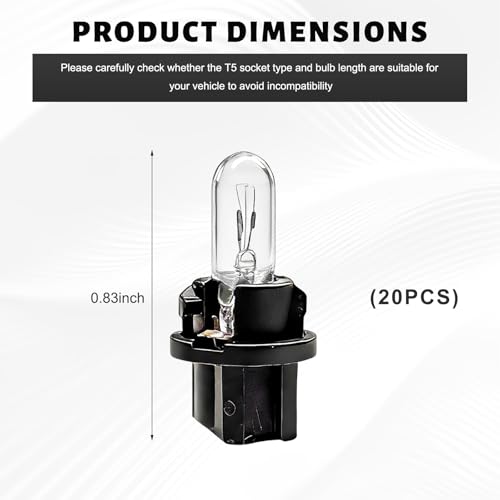 20 PCS T5 17 57 86 Halogen Instrument Cluster Bulbs Kits, 12V - Product Imagery