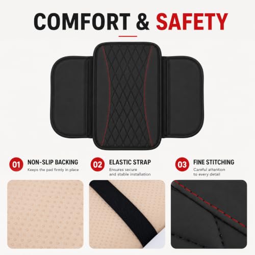 Leather Car Center Console Cover with 2 Storage Bags, Black - Product Imagery