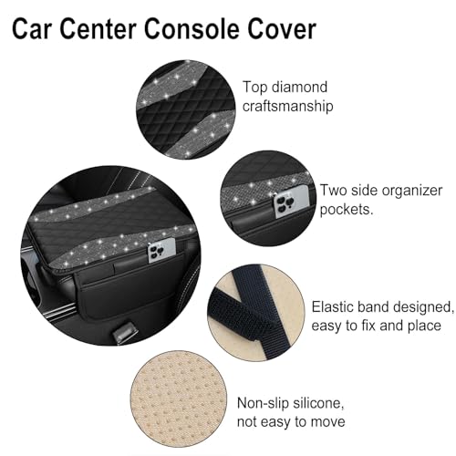 NBTEPEM Bling Car Center Console Cover, Leather Middle Console - Product Imagery