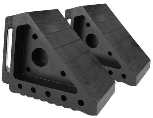 MaxxHaul Solid Rubber Wheel Chock 2-Pack | 8" x 4" x 6" - Product Imagery