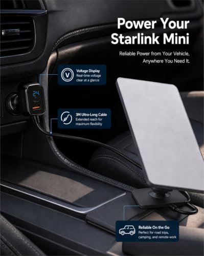 Starlink Mini Car Charger DC Power Cable Adapter 12V 24V - Product Imagery
