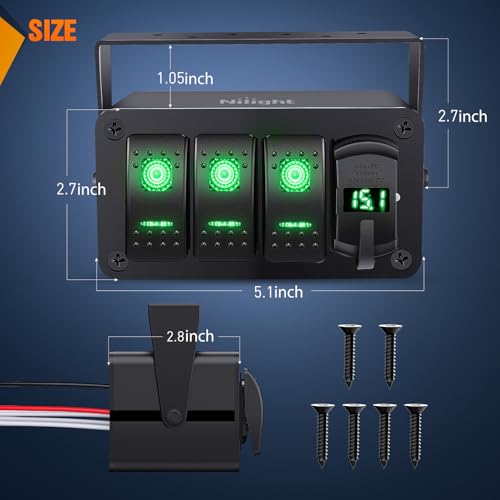 Nilight 3 Gang Rocker Switch Box 12V SPST ON Off Toggle Switches - Product Imagery
