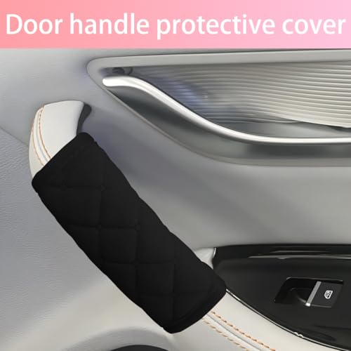 2PCS Car Grab Handle Covers Velvet Door Pull Protectors Black - Product Imagery