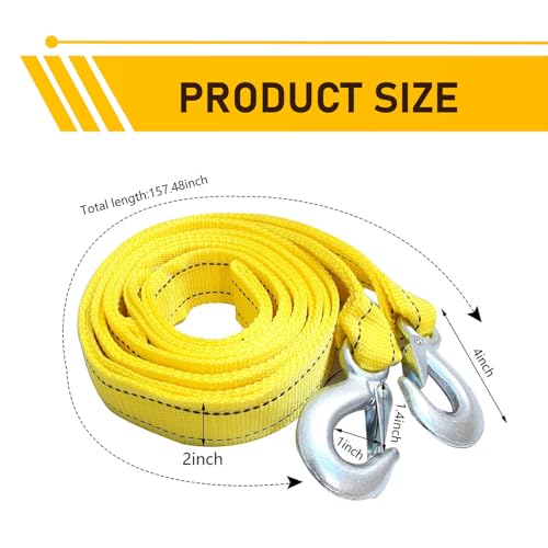 Car Tow Straps Heavy Duty with 2 Hooks, 5 Ton 13Ft Polyester Tow - Product Imagery