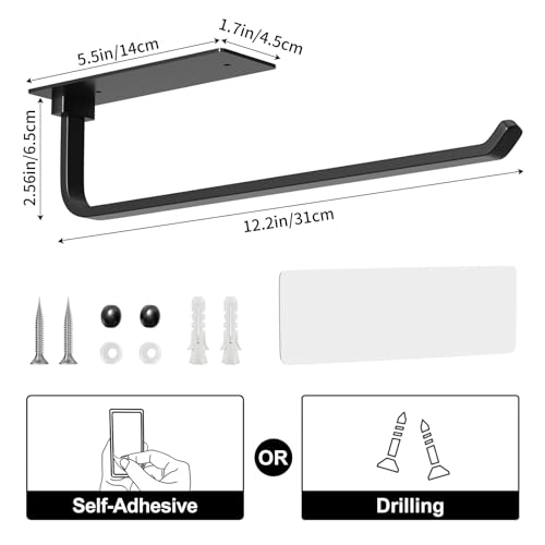 Paper Towel Holder Under Cabinet, Self-Adhesive or Drilling, - Product Imagery