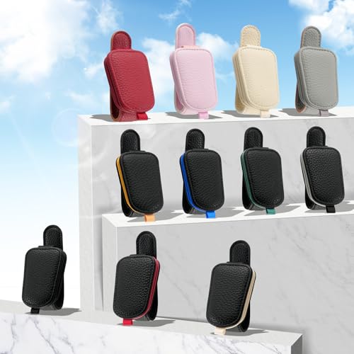 SINGARO Sunglasses Holder for Car, Leather Magnetic Buckle Sun - Product Imagery