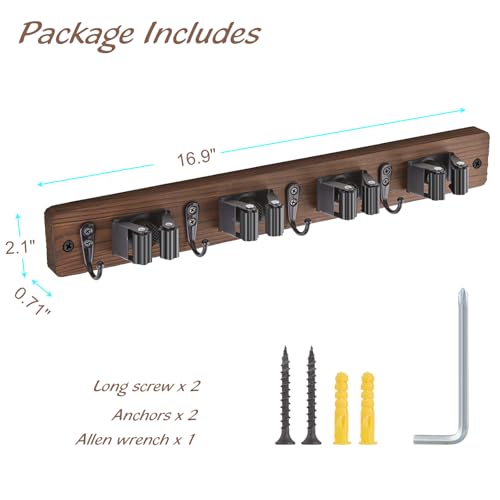 OUTNILI Mop and Broom Holder Wall Mount - Wood Broom Mop Hanger - Product Imagery