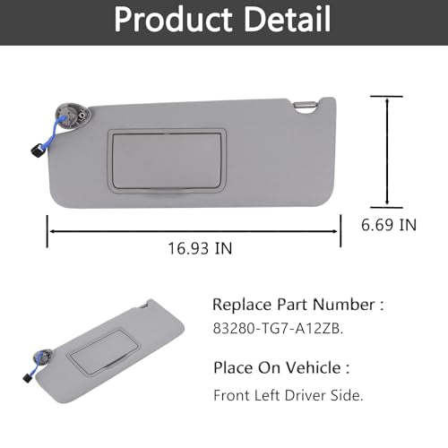 Left Drvier Side Sun Visor Fit for Honda Pilot 2017-2022, Honda - Product Imagery