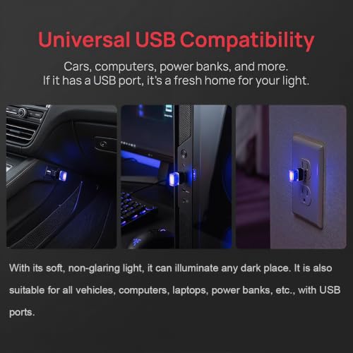 4PCS USB LED Car Interior Atmosphere Lamp, Portable Mini, Blue - Product Imagery