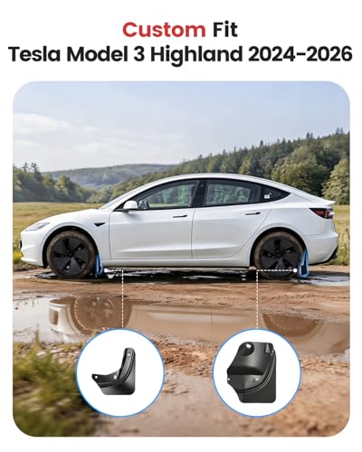 Xprite Mud Flaps for 2024-2026 Tesla Model 3 Higland No - Product Imagery