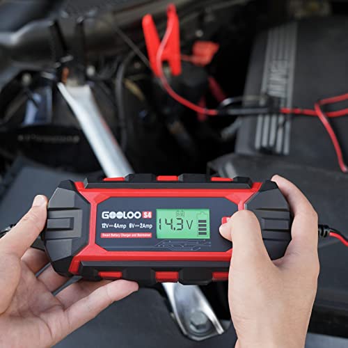 GOOLOO S4 4A Car Battery Charger, 6V/12V Smart Trickle Charger - Product Imagery