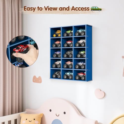Krafetto 15-Slot Monster Truck Display Shelf, Wall Mount, Blue - Product Imagery