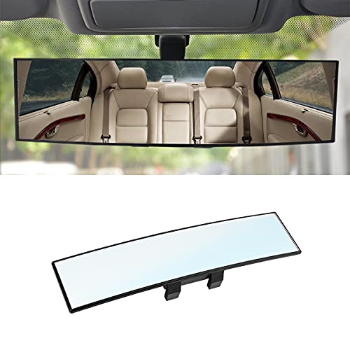 8sanlione 12 Inch Panoramic Car Rearview Mirror, White - Product Imagery