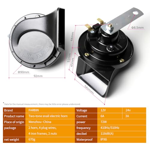 FARBIN Horns Auto Horn 12V Car Horn Loud Dual-Tone Waterproof - Product Imagery