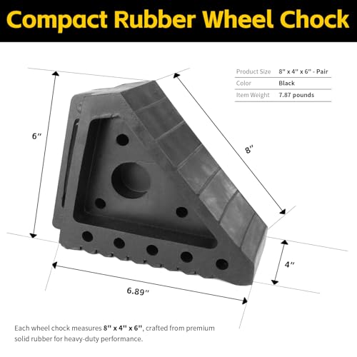 MaxxHaul Solid Rubber Wheel Chock 2-Pack | 8" x 4" x 6" - Product Imagery