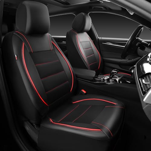 CAR PASS Universal FIT Piping Leather Two Front Seat Covers, - Product Imagery