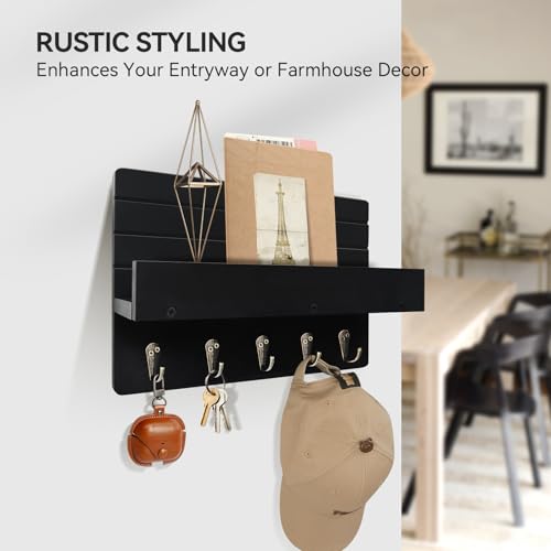 Key Holder Wall Mount, Decorative Key Rack with Shelf & 5 Sturdy - Product Imagery